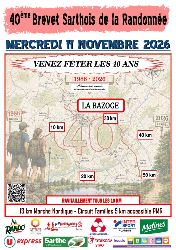BREVET SARTHOIS DE LA RANDONNÉE le 11 NOVEMBRE 2026